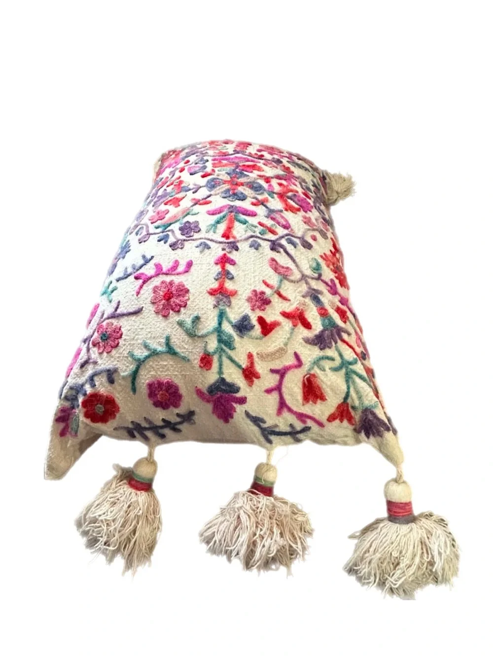 Anthropologie Melika Decoration Pillow Wool Floral Peacock Embroidery Bohemian